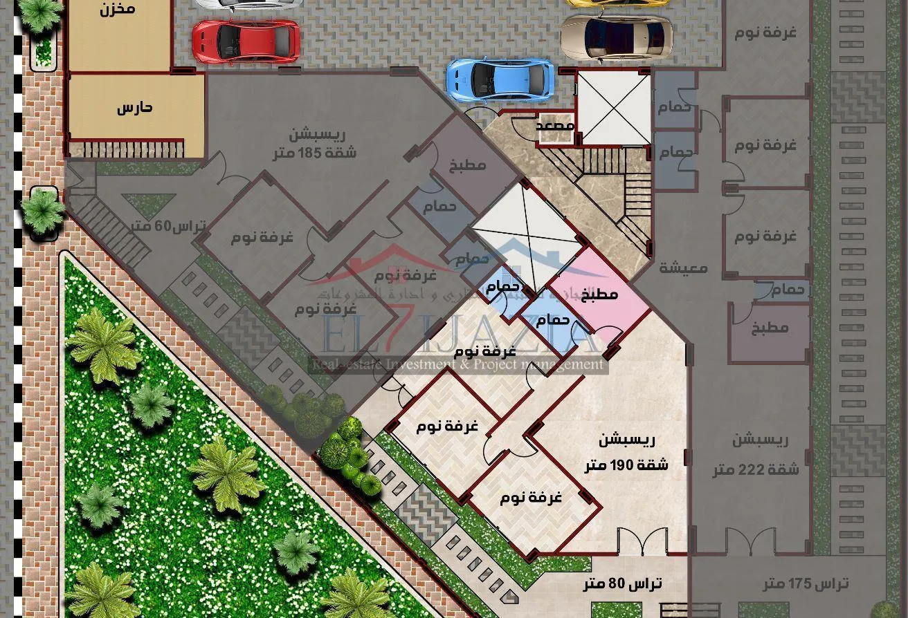 Rent in 1st Area: شقة ارضي منخفض 198 متر + 60 م حديقه